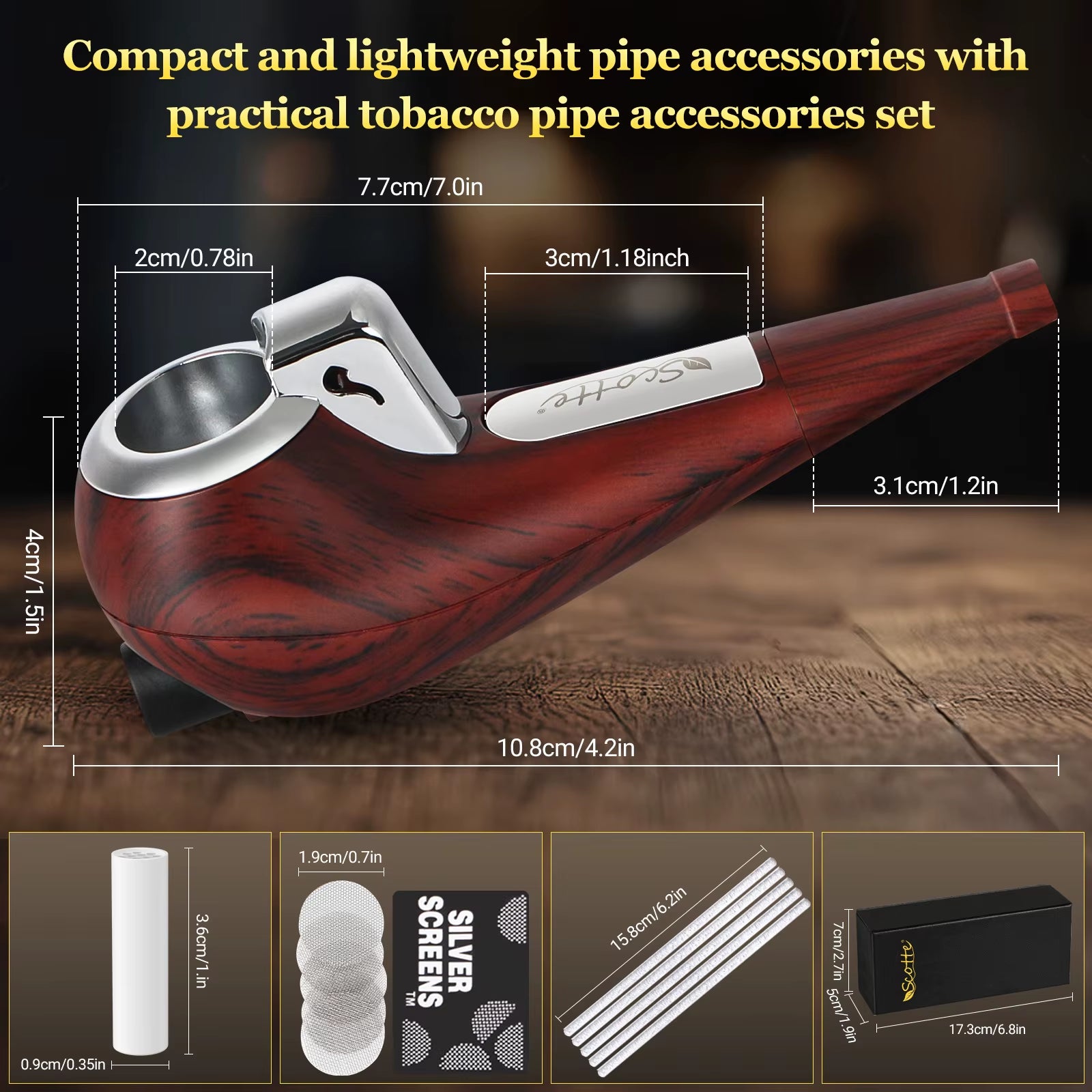 Portable Pipe, Mini Pipe with Refillable Pipe Lighter Function, Include Pipe Filter Pipe Cleaner and Pipe Screen, with Gift Box