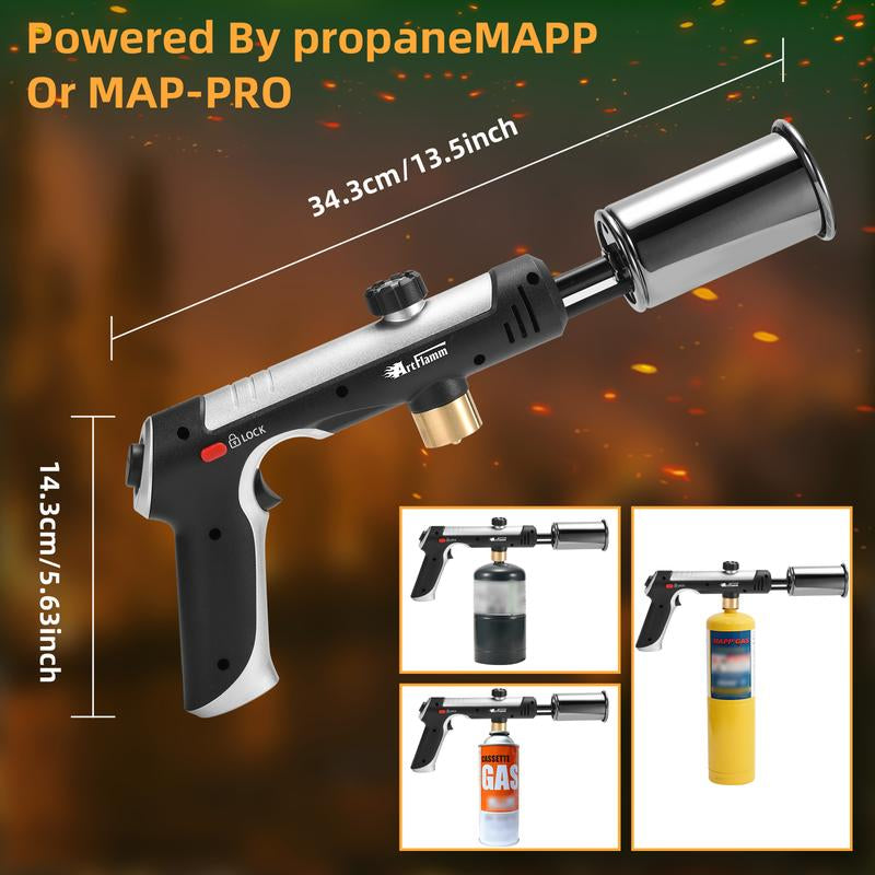 3200°F High Temp Propane Torch Gun - One-Touch Max Flame, Grill Gun with Safety Lock, Adjustable Torch Lighter for Creme Brulee, BBQ Grilling, Baking, Welding & Camping (Protane Tank Not Included)