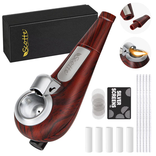 Portable Pipe, Mini Pipe with Refillable Pipe Lighter Function, Include Pipe Filter Pipe Cleaner and Pipe Screen, with Gift Box