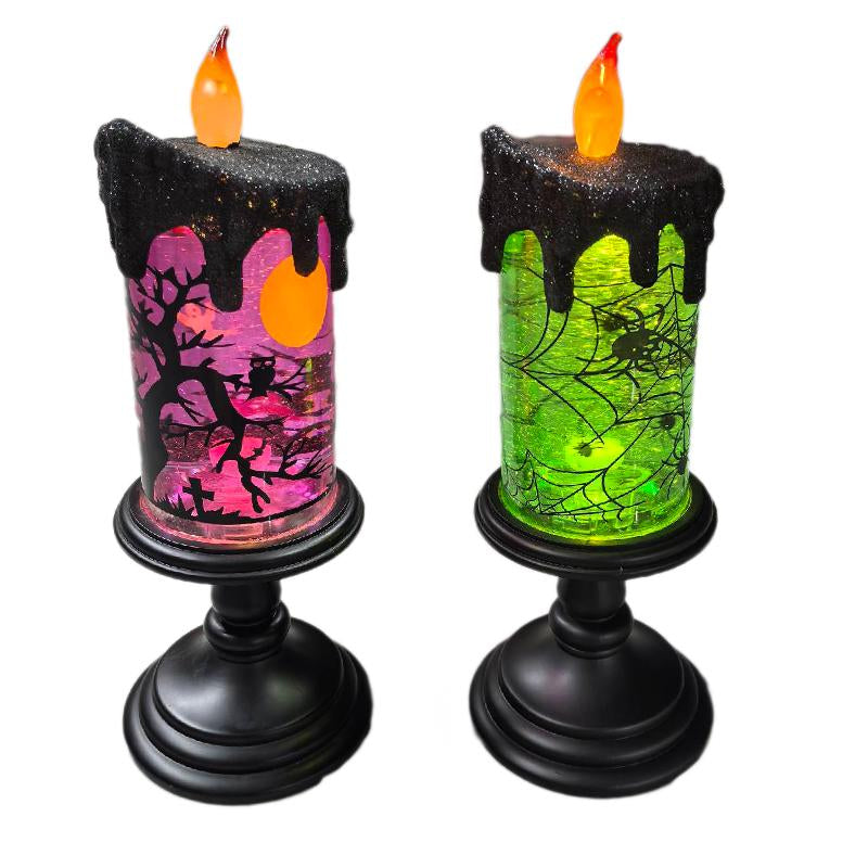 Genswin Halloween Snow Globe Flameless Candle - Enchanting Glittering Water Display for Spooky Decor