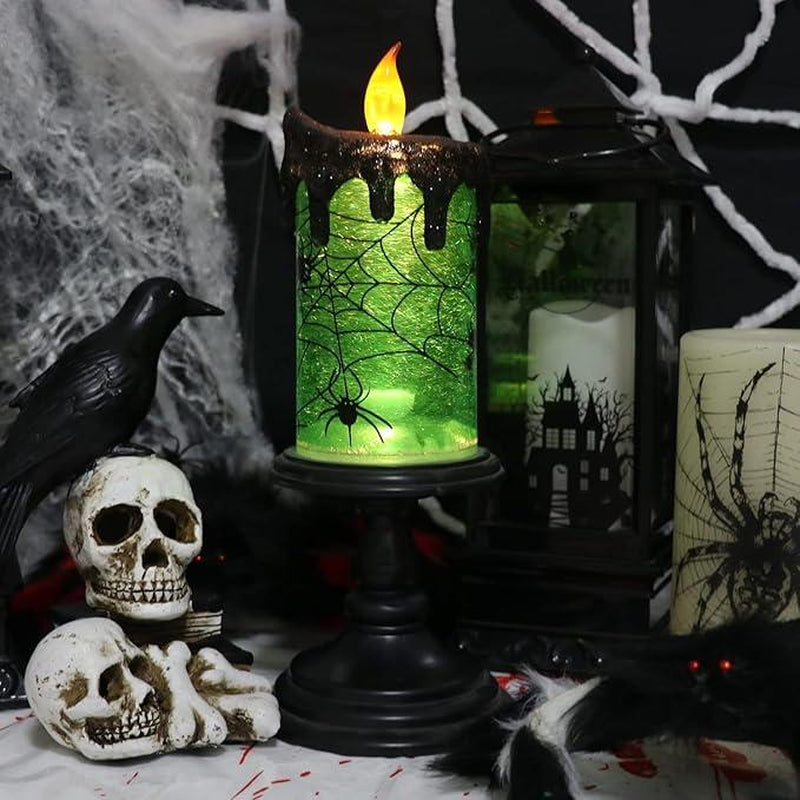 Genswin Halloween Snow Globe Flameless Candle - Enchanting Glittering Water Display for Spooky Decor