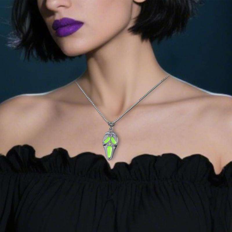 Gothic Halloween Ghost Necklace, Glow-In-The-Dark Skull Pendant Horror Jewelry Gift for Men & Women