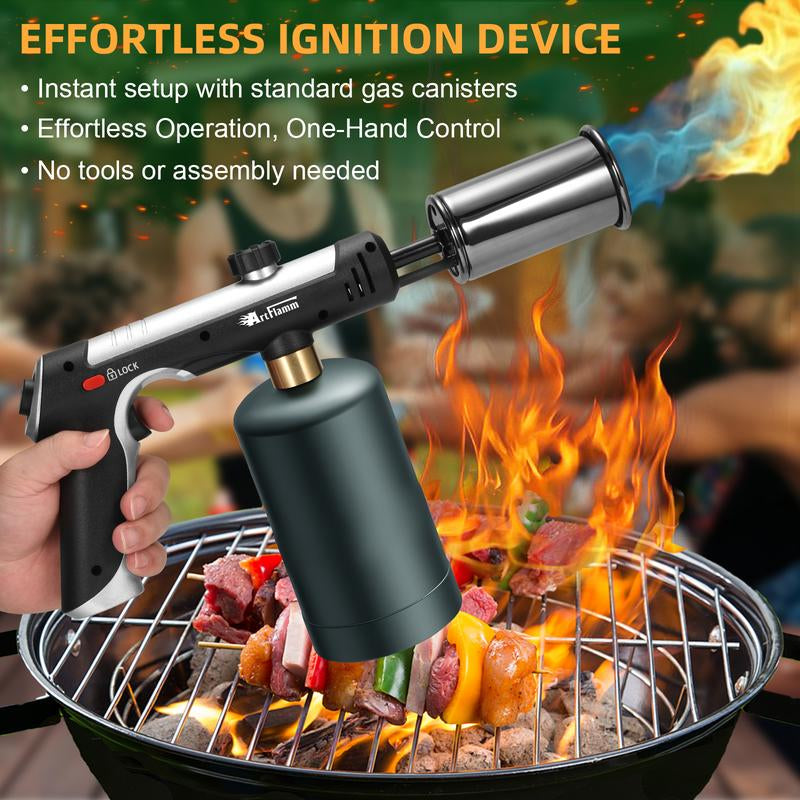 3200°F High Temp Propane Torch Gun - One-Touch Max Flame, Grill Gun with Safety Lock, Adjustable Torch Lighter for Creme Brulee, BBQ Grilling, Baking, Welding & Camping (Protane Tank Not Included)