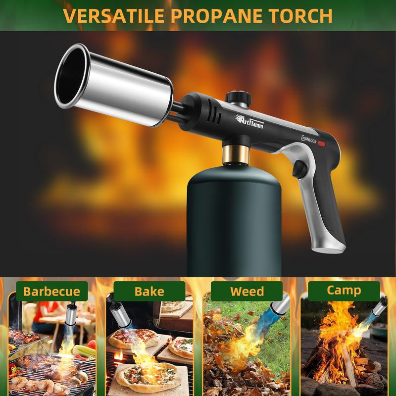 3200°F High Temp Propane Torch Gun - One-Touch Max Flame, Grill Gun with Safety Lock, Adjustable Torch Lighter for Creme Brulee, BBQ Grilling, Baking, Welding & Camping (Protane Tank Not Included)