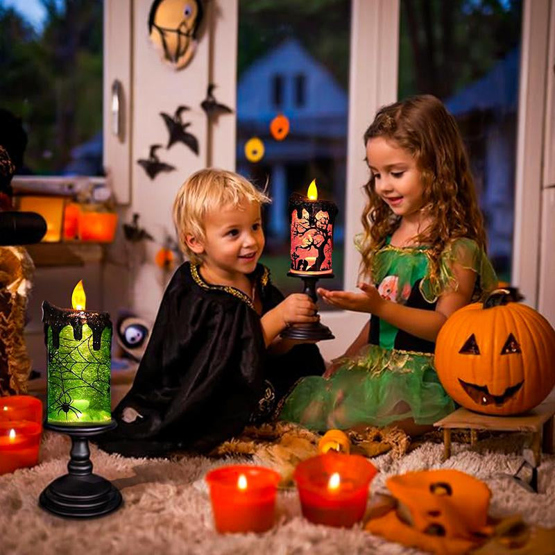 Genswin Halloween Snow Globe Flameless Candle - Enchanting Glittering Water Display for Spooky Decor
