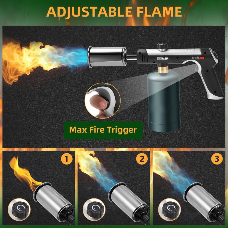 3200°F High Temp Propane Torch Gun - One-Touch Max Flame, Grill Gun with Safety Lock, Adjustable Torch Lighter for Creme Brulee, BBQ Grilling, Baking, Welding & Camping (Protane Tank Not Included)