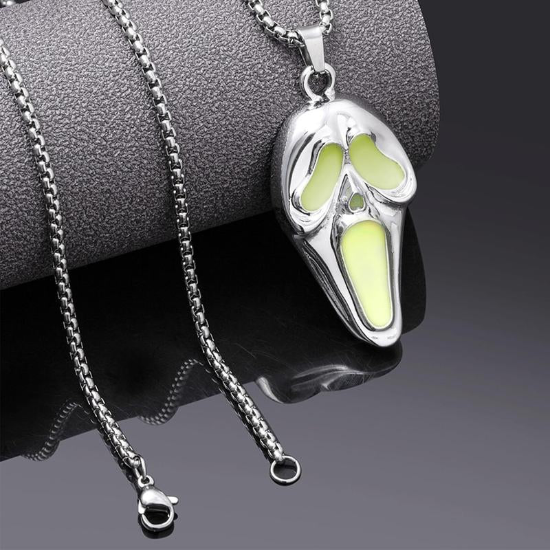 Gothic Halloween Ghost Necklace, Glow-In-The-Dark Skull Pendant Horror Jewelry Gift for Men & Women