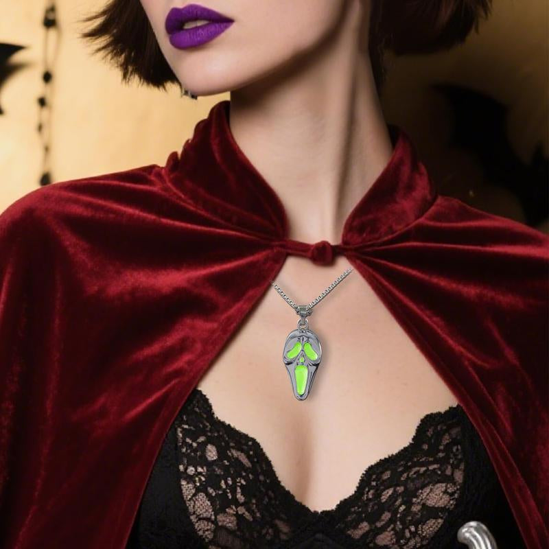 Gothic Halloween Ghost Necklace, Glow-In-The-Dark Skull Pendant Horror Jewelry Gift for Men & Women