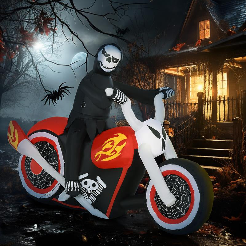 Halloween Inflatables Outdoor Decorations Grim Ghost Biker, Blow up LED Yard Decor for Garden, Lawn, Party, Holiday, Waterproof