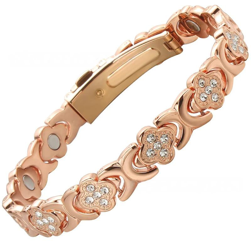 Stylish Pure Copper Bracelets for Women with Ultra-Strength 3800 Gauss Magnets and Dazzling Cubic Zirconia - Adjustable Charm Bracelet for Fashionable Friendship and Stackable Jewelry