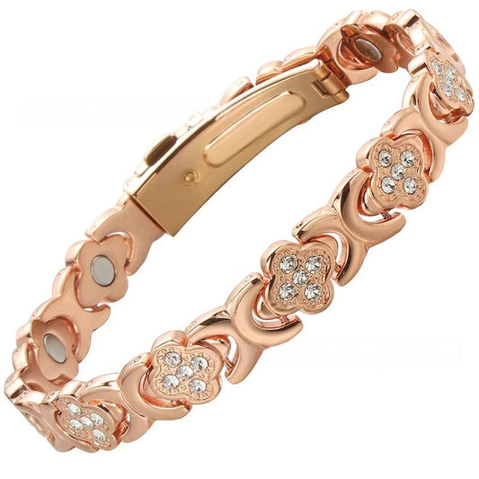 Stylish Pure Copper Bracelets for Women with Ultra-Strength 3800 Gauss Magnets and Dazzling Cubic Zirconia - Adjustable Charm Bracelet for Fashionable Friendship and Stackable Jewelry