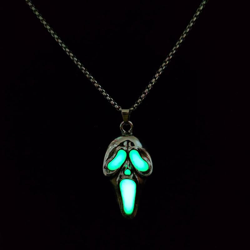 Gothic Halloween Ghost Necklace, Glow-In-The-Dark Skull Pendant Horror Jewelry Gift for Men & Women