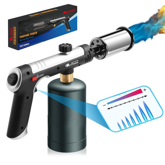 3200°F High Temp Propane Torch Gun - One-Touch Max Flame, Grill Gun with Safety Lock, Adjustable Torch Lighter for Creme Brulee, BBQ Grilling, Baking, Welding & Camping (Protane Tank Not Included)