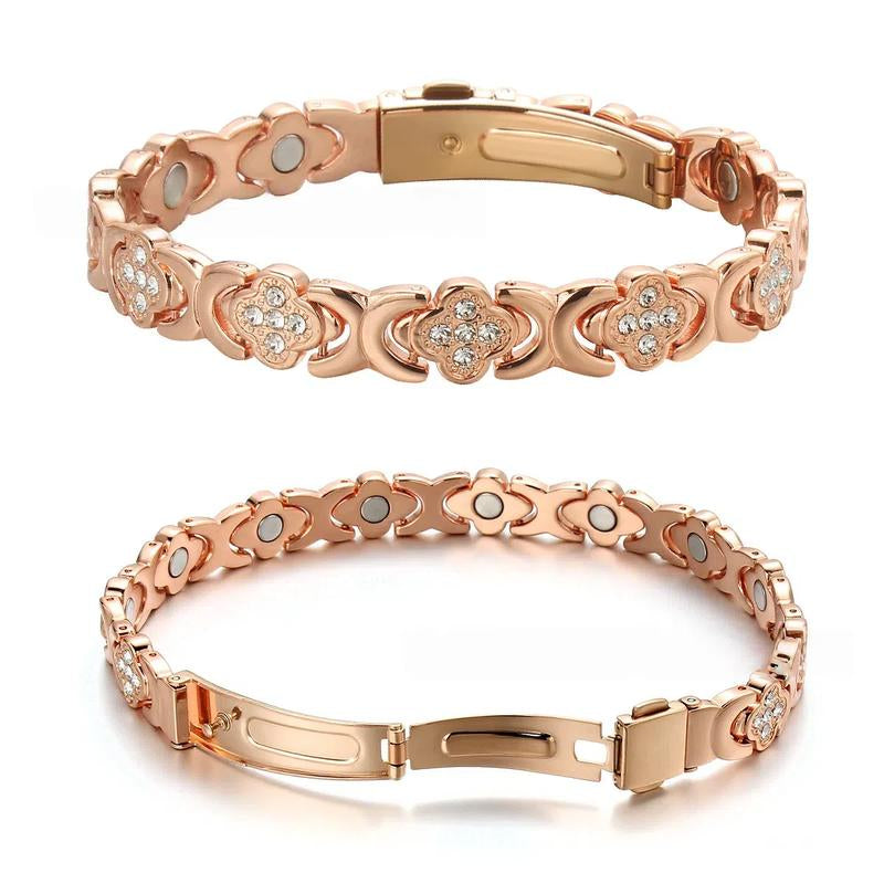 Stylish Pure Copper Bracelets for Women with Ultra-Strength 3800 Gauss Magnets and Dazzling Cubic Zirconia - Adjustable Charm Bracelet for Fashionable Friendship and Stackable Jewelry